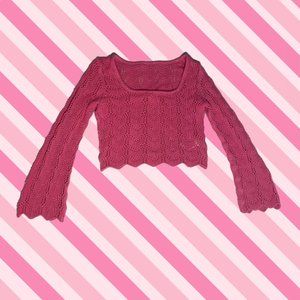 Hollister Hot Pink Long Sleeve Knit Square Neck Top